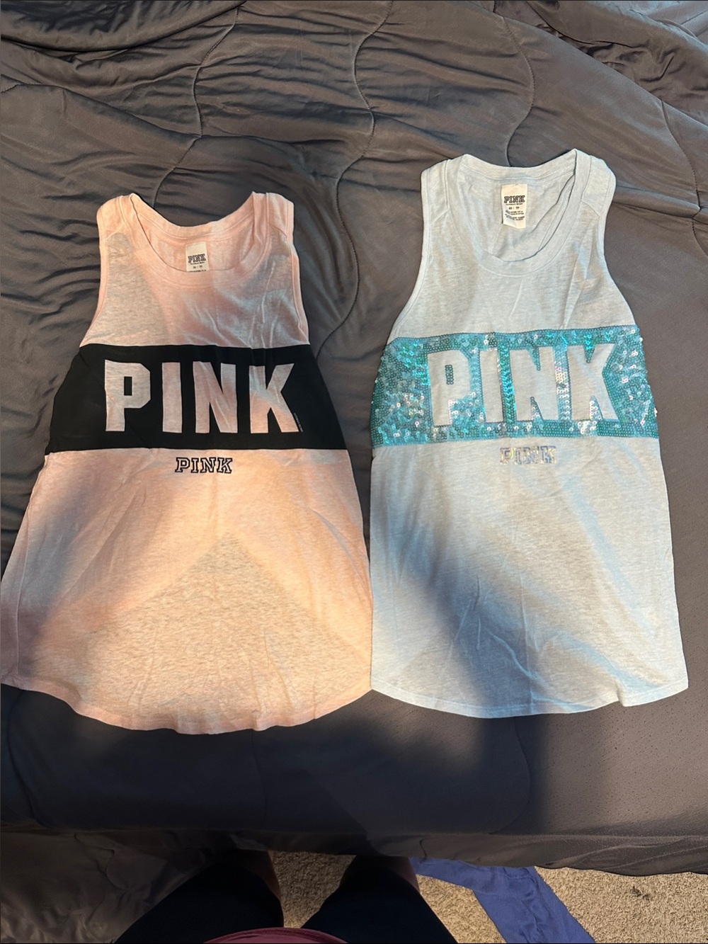 PINK Victoria's Secret Girls' Tank Tops — Pink & Light Blue Sequin Logo